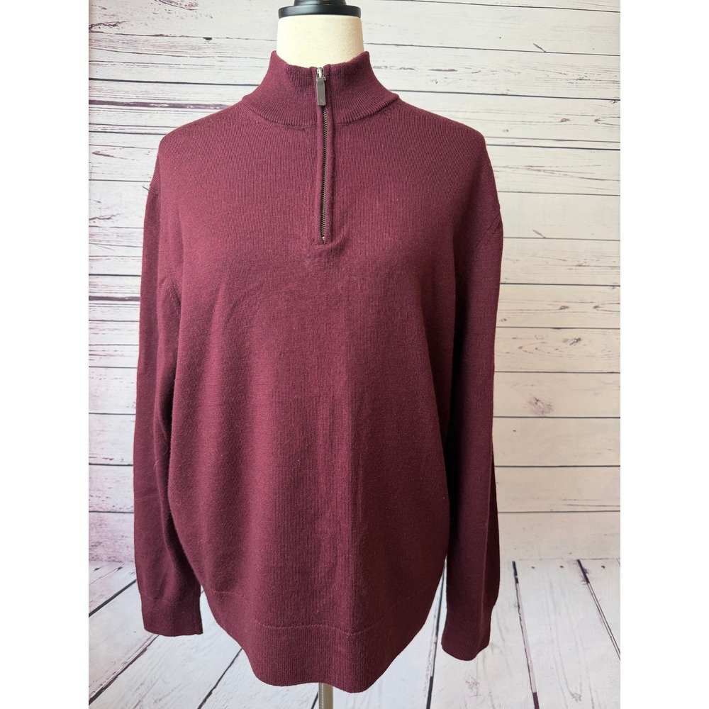 UNTUCKit Belguardo Quarter Zip Sweater Medium Plum Merinoβ Wool 31811 Mens